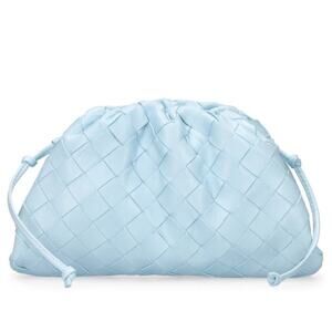Bottega Veneta Mini Intrecciato Leather Pouch Clutch Pale Blue Women’s